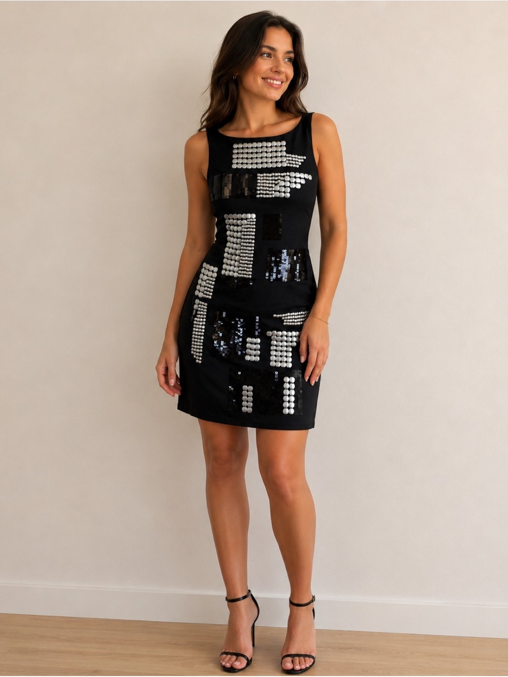 Never Worn bebe Black Dress with Silver and Sequin Panels - Cocktail/Party